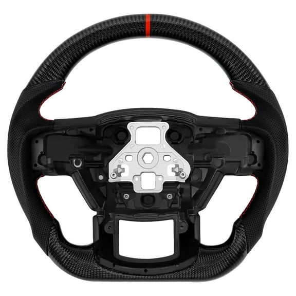 LOSCHEN Dry Carbon Fiber Steering Wheel For Ford F150 2015-2020-without Paddle Shifter D-shaped Nappa Perforated Leather Flat-bottom Steering Wheel For Ford F150