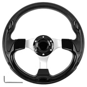 LOSCHEN Golf Cart Steering Wheel, Skid Steering Wheel, Universal Golf Cart for Club Car EZGO RXV and TXT, Yamaha, Precedent Tempo, DS Black-silver