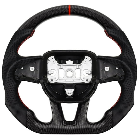 LOSCHEN Real Carbon Fiber Steering Wheel For Dodge/Jeep Grand Cherokee/SXT/GT/RT/SRT/HELLCAT D-shaped Nappa Perforated Leather Flat-bottom Steering Wheel