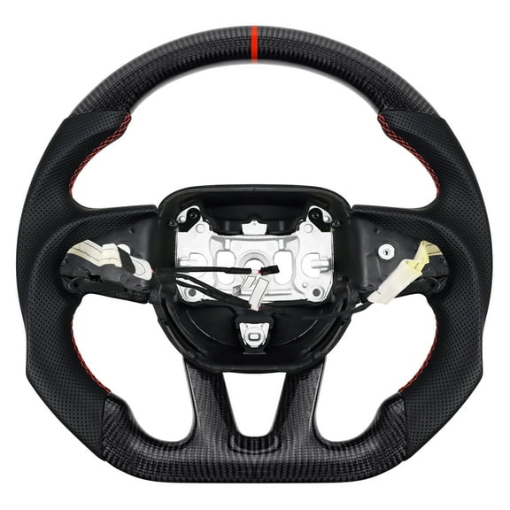 LOSCHEN Real Dry Carbon Fiber Steering Wheel for Dodge Charger/Challenger/Durango/Jeep Grand Cherokee/SXT/GT/RT/SRT/Heallcat With heating function D-shaped Nappa Perforated Flat-bottom Steering Wheel
