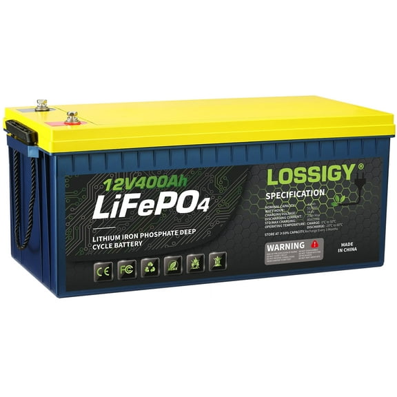 LOSSIGY 12V 400AH LiFePO4 Lithium RV Battery, Perfect for Solar System, Marine, 5120Wh 5000+ Deep Cycles, Built in BMS with 10 Yrs Lifespan