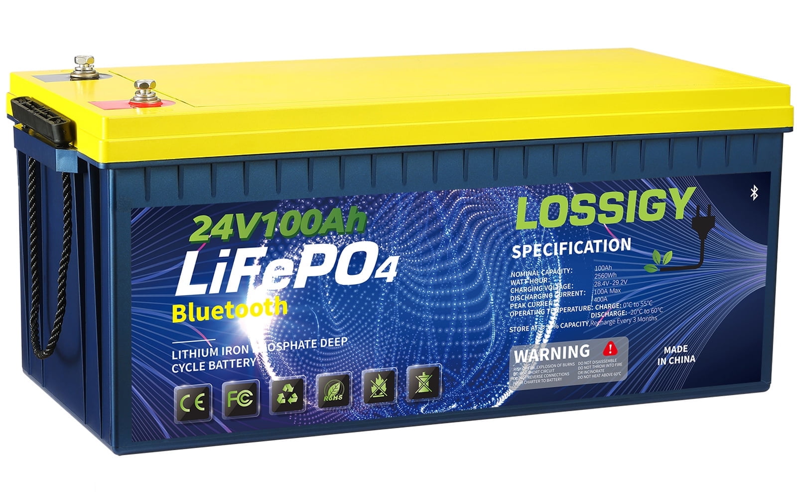 LOSSIGY 24V 100AH LiFePO4 Lithium RV Battery, Perfect for Solar System ...