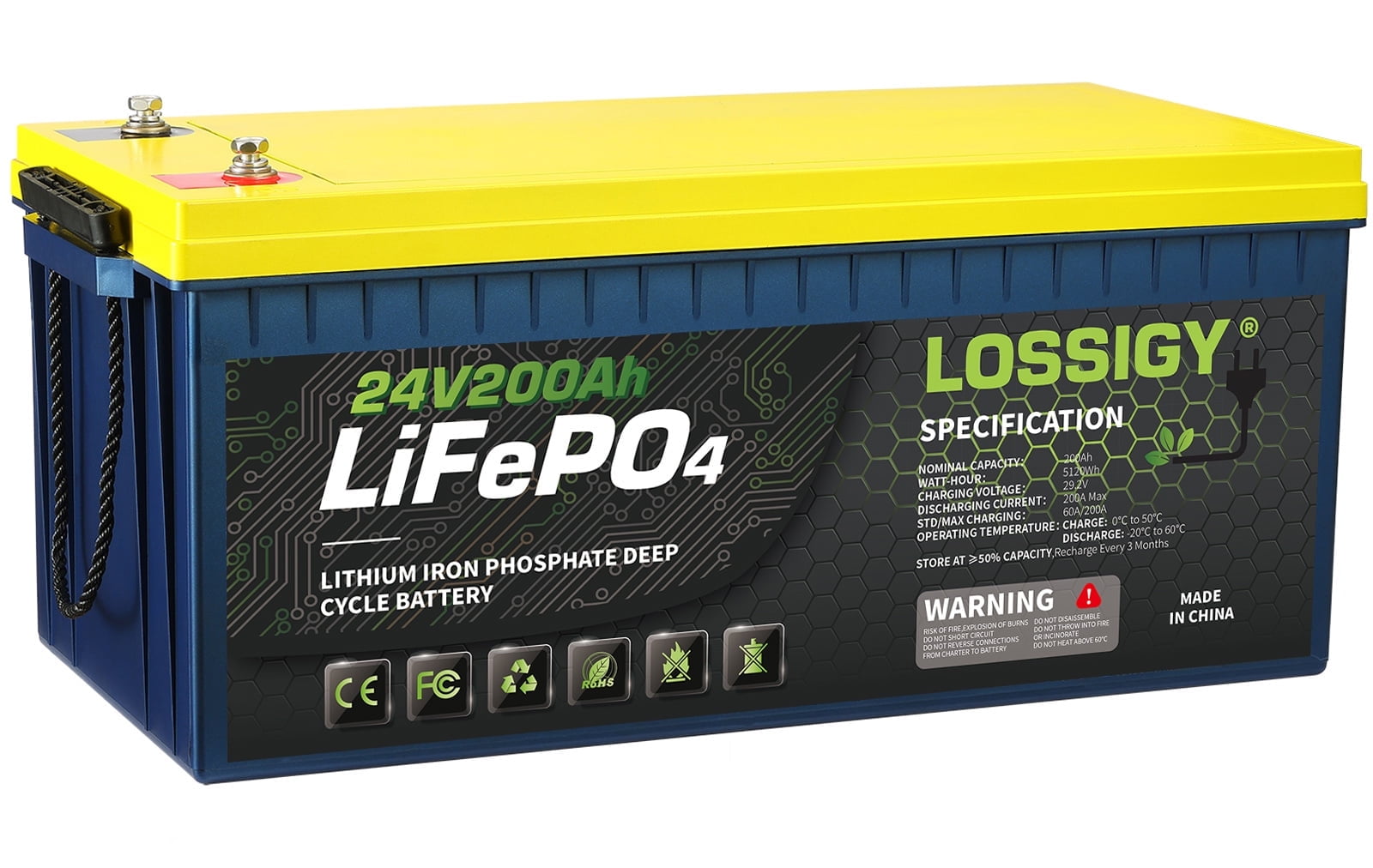 LOSSIGY 24V 200AH LiFePO4 Lithium RV Battery, Perfect for Solar System ...
