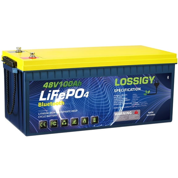 LOSSIGY 48V 100AH LiFePO4 Lithium Battery, Perfect for Golf Cart, Solar System, Marine, 5120Wh 5000+ Deep Cycles, Built in BMS with 10 Yrs Lifespan