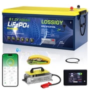 LOSSIGY 48V 100AH LiFePO4 Lithium Golf Cart Battery with 48V18A Charger, Perfect for Solar System, Marine, 5120Wh 5000+ Deep Cycles, Built in BMS with 10 Yrs Lifespan