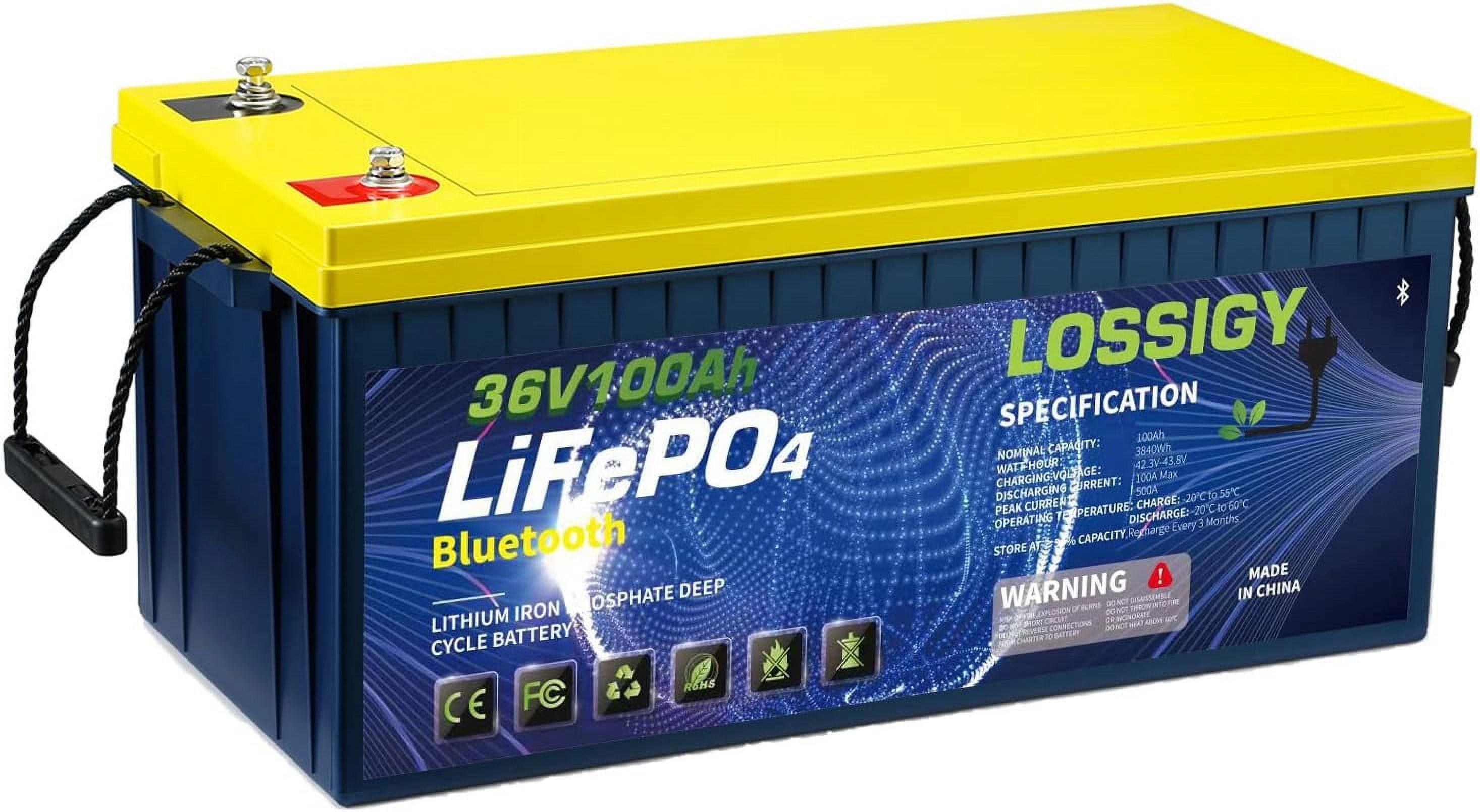 GRNOE 36V 100Ah LiFePO4 Lithium Battery With Bluetooth & LCD - 3840Wh For Trolling Motor, Solar, RV