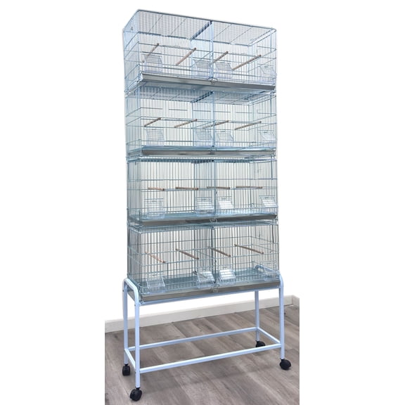 LOT of 4 LARGE Stainless Zinc Plate Stackable Double Breeding Breeder Flight Bird Cage Center Dividers Side Breeding Nest Box Doors With Removable Rolling Stand