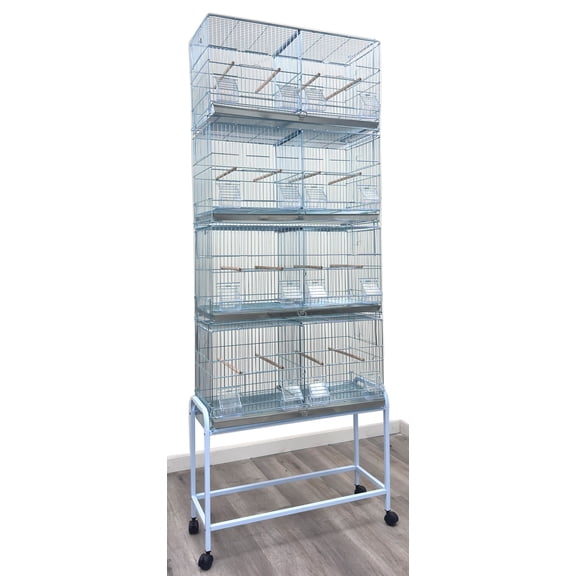 LOT of 4 Zinc Stainless Stackable Double Breeder Flight Bird Parrot Breeding Cage Center Dividers Side Breeding Nest Box Doors With Detachable Rolling Stand