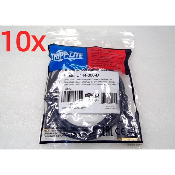 LOT OF 10 TRIPP-LITE USB 3.2 Gen 1 Type C M to DVI M Cable Model: U444-006-D 6ft