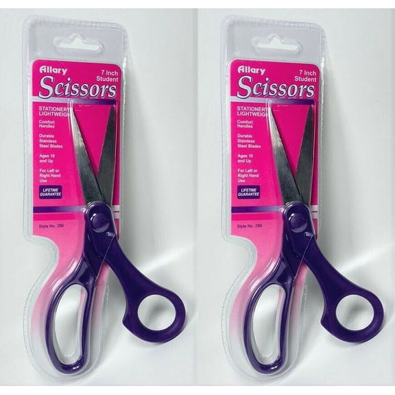LOT OF 2 Allary 7" Stationary Lightweight Student Scissors, Purple