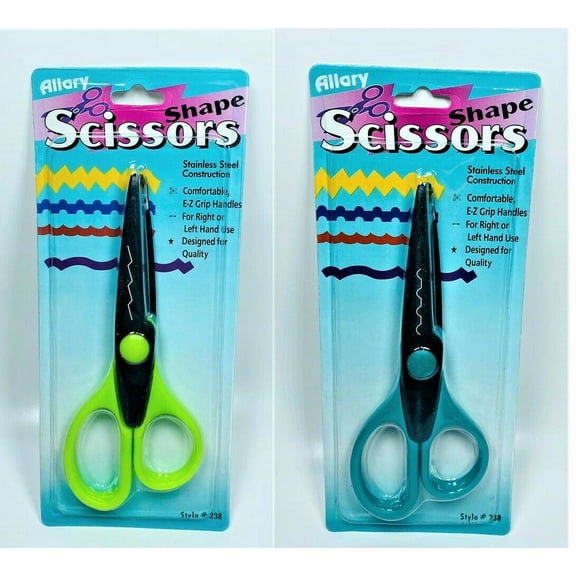 LOT OF 2 Allary Shaped Edge Stainless Steel Scissors E-z Grip Handles, Style #2