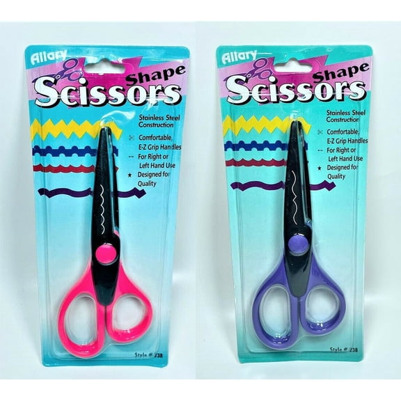 LOT OF 2 Allary Shaped Edge Stainless Steel Scissors E-z Grip Handles, Style #4