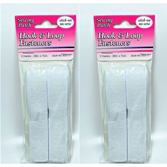 LOT OF 2 Allary Stick-On No Sew Hook & Loop Fasteners, 2 Hanks 36" x 7/8", White