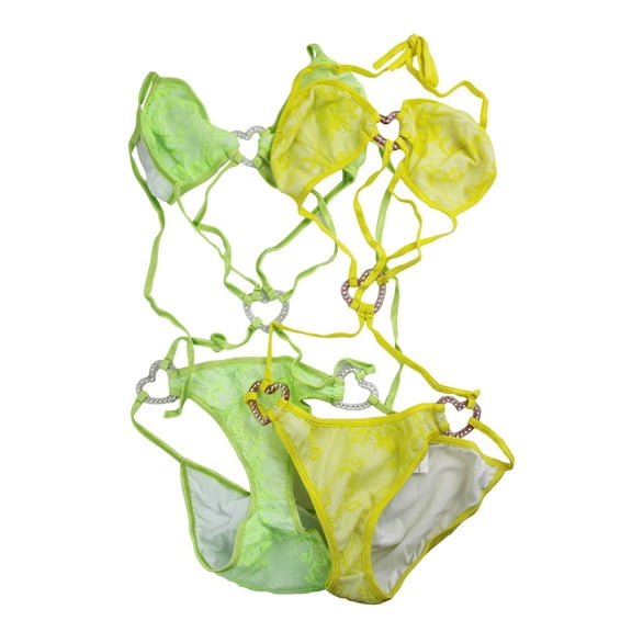 *LOT OF 2* Flirtzy Lace Full Back Monokini Set with Heart Buckles, Bikini, Swimwear, Swimsuit for Pool Beach Sunbathing, Lime Green and Yellow