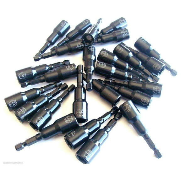 LOT OF ~ 25 ~ LASER ETCHED 7/16" IMPACT MAGNETIC NUT SETTERS 2-9/16" LONG NUTSETTER DRIVER 1/4" HEX SHANK