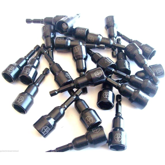 LOT OF ~ 25 ~ LASER ETCHED 9/16" IMPACT MAGNETIC NUT SETTERS 2-9/16" NUTSETTER DRIVER 1/4" HEX SHANK