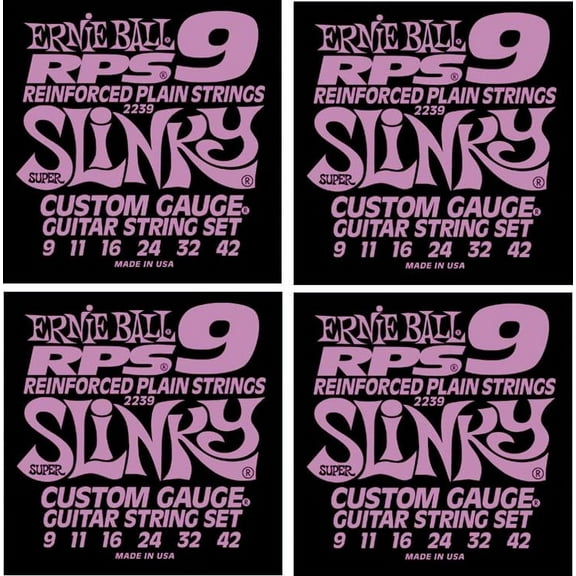 LOT OF 4 - Ernie Ball RPS Super Slinky Electric Guitar Strings, 9-42, P02239 ^4