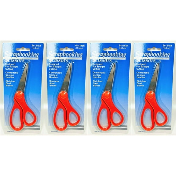 LOT OF 4 Scrapbooking Lightweight Scissors, 6 Inch (RED)
