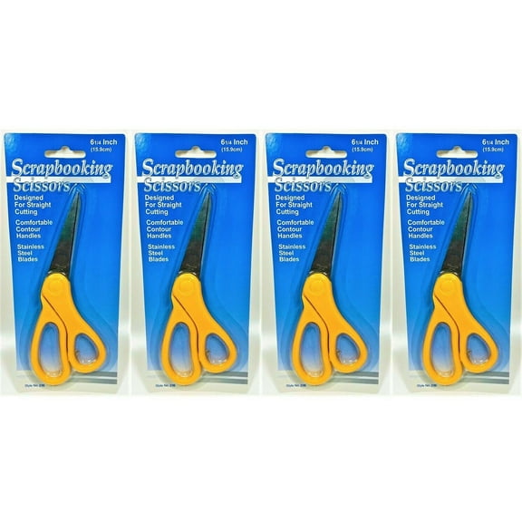 LOT OF 4 Scrapbooking Lightweight Scissors, 6 Inch (YELLOW)