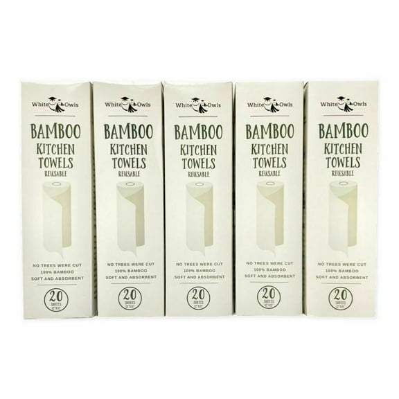 LOT OF 5 Soft, Strong, Durable, Absorbent Bamboo Kitchen Towel Rolls HEAVY DUTY