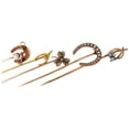 thumbnail image 1 of LOT OF (6) ANTIQUE HAT PINS COLLECTOR CLASSIC HORSESHOE JICKEY IRISH CLOVER, 1 of 6