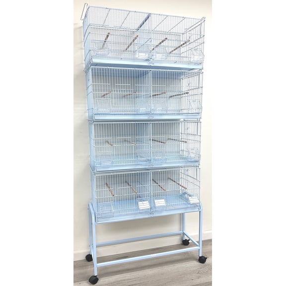 LOT of 4 LARGE White Stackable Double Breeding Breeder Flight Bird Cage Center Dividers Side Breeding Nest Box Doors With Removable Rolling Stand
