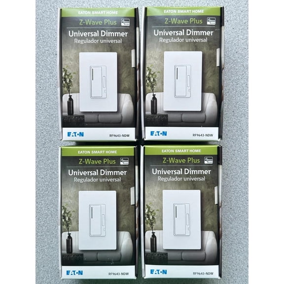 LOT of 4 NEW SEALED Eaton Smart Home Z-Wave Plus Universal Dimmers RF9643-NDW
