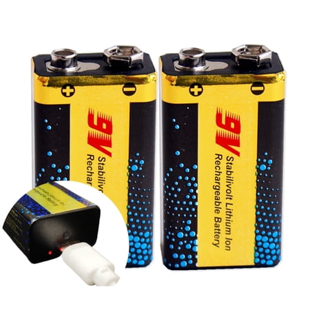 LOTKEE 9V 4400 mWh Power Batteries, USB Rechargeable Lithium-Ion, 2-Pack with Cable