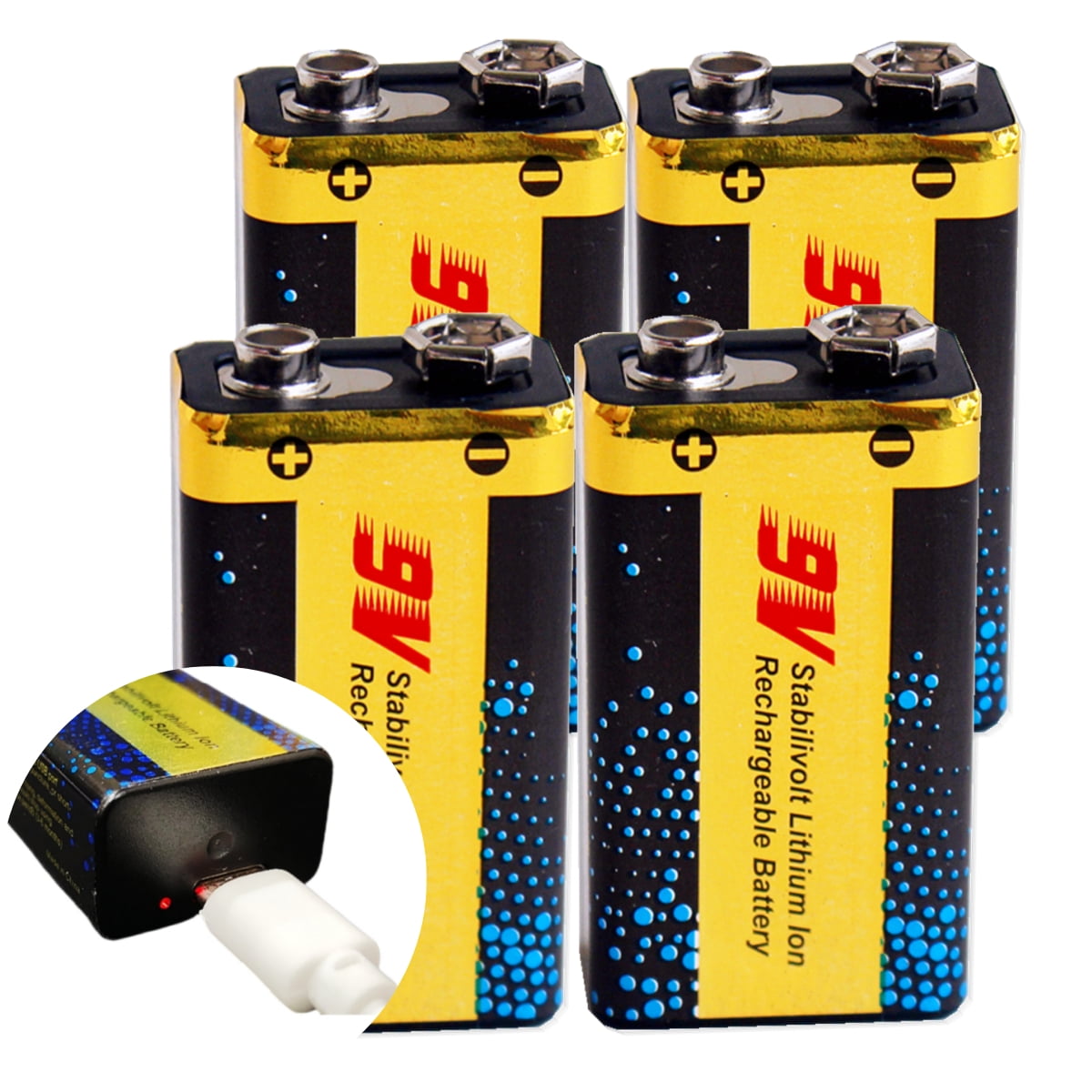 LOTKEE 9V 4400 mWh Power Batteries, USB Rechargeable Lithium-Ion, 4-Pack with Cable