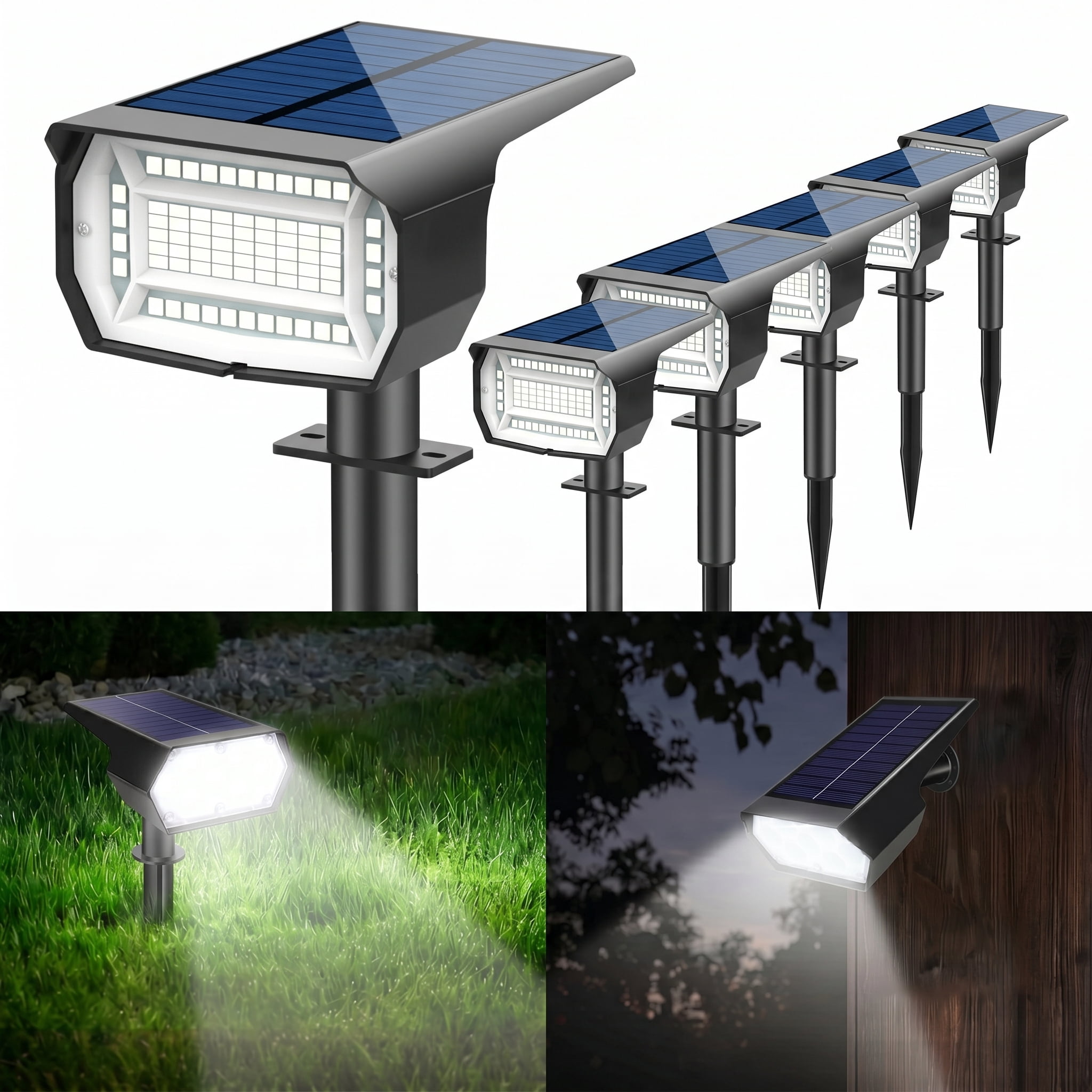 HOVMAP Solar Lights Outdoor 72 LEDs Solar Spot Lights 1500mAh Battery 3 Modes IP67 Waterproof ABS 6 Pack for Garden Yard Pathway, 6Pc White light