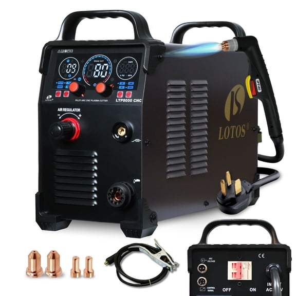 LOTOS Apex LTP8050 CNC | 80A Blowback Plasma Cutter, THC/ARC OK, Drag-Cut, 1" Clean (1.5" Sever), 220V, LED Display & Front Regulator, Air Filter for CNC Table