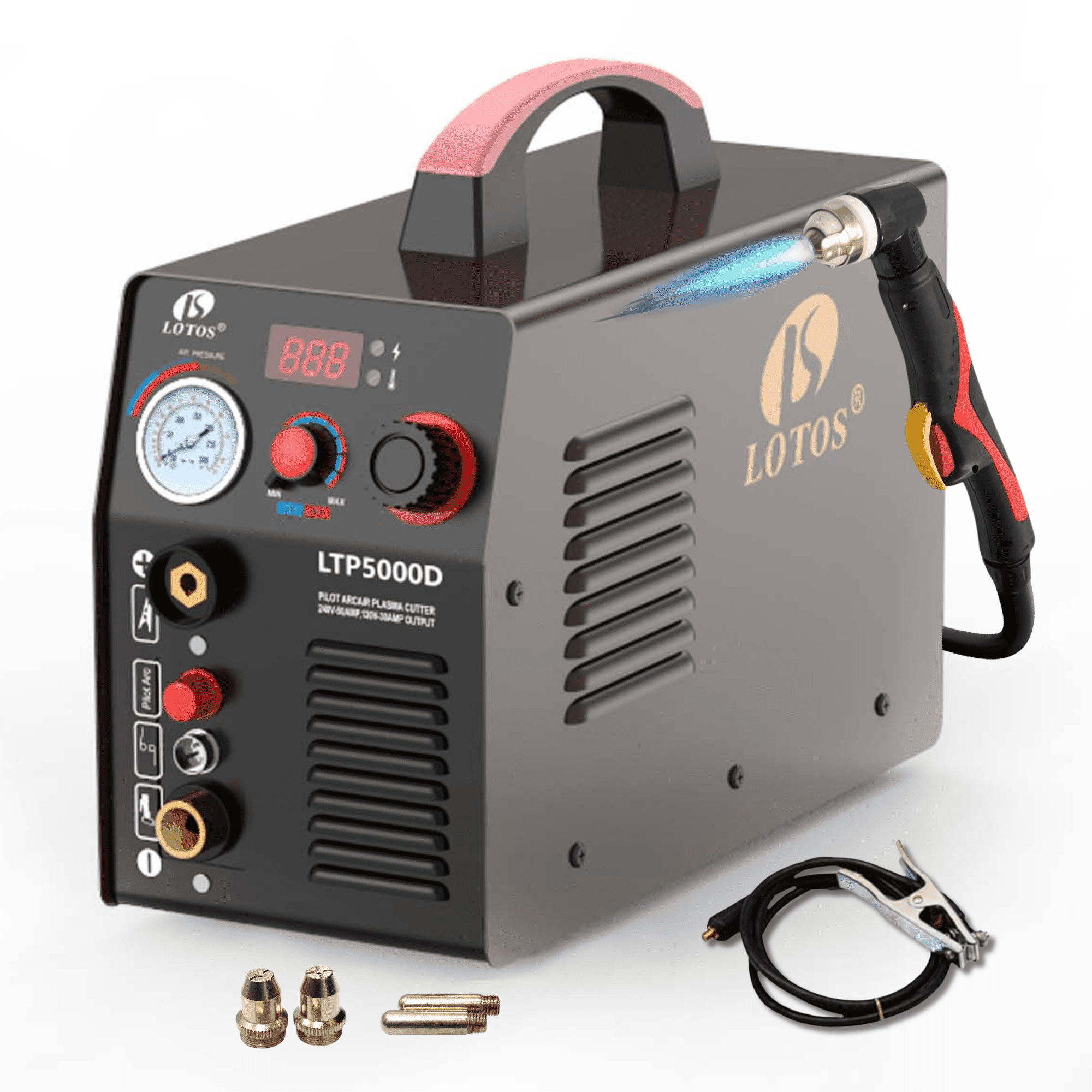 LOTOS LTP5000D Pilot Arc Plasma Cutter, 50 Amp, 5/8" Clean Cut, Dual Voltage 110V/220V