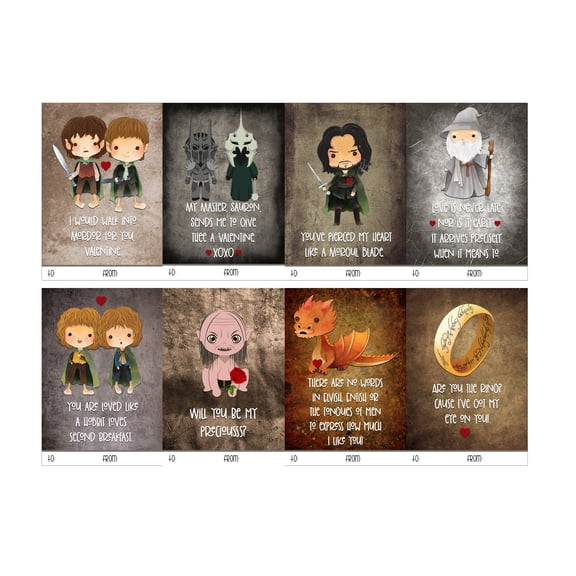 LOTR Book Themed Valentine's Day Card Set (Set of 24) Valentine Sharing Classroom Exchange