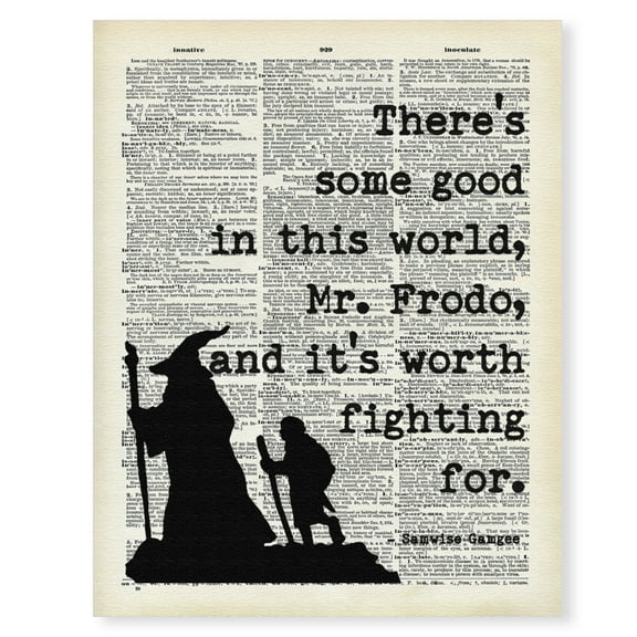 LOTR Canvas Wall Art, Dictionary Art Print, Lord of The Rings Poster, J.R.R. Tolkien Quote "There's Some Good In The World", Office Home School Classroom Wall Decor, UNFRAMED 11"x14"