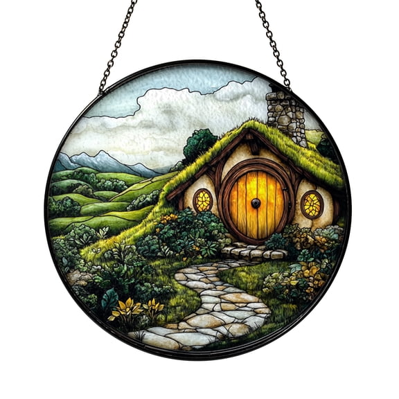 LOTR Inspired Hobbiton Glass Suncatcher, Unique Fantasy Gift for Himg