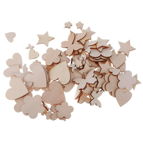 LOTS 100 Pieces Wood Embellishments Wooden Crafts, Natural Unpainted Crafts for DIY Parties Decoration, Scrapbook Ornaments (0mm)
