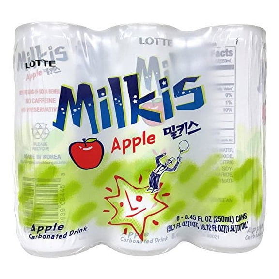 LOTTE Milkis Soda Beverage, Apple, 8.45 Fl Oz, Pack of 6