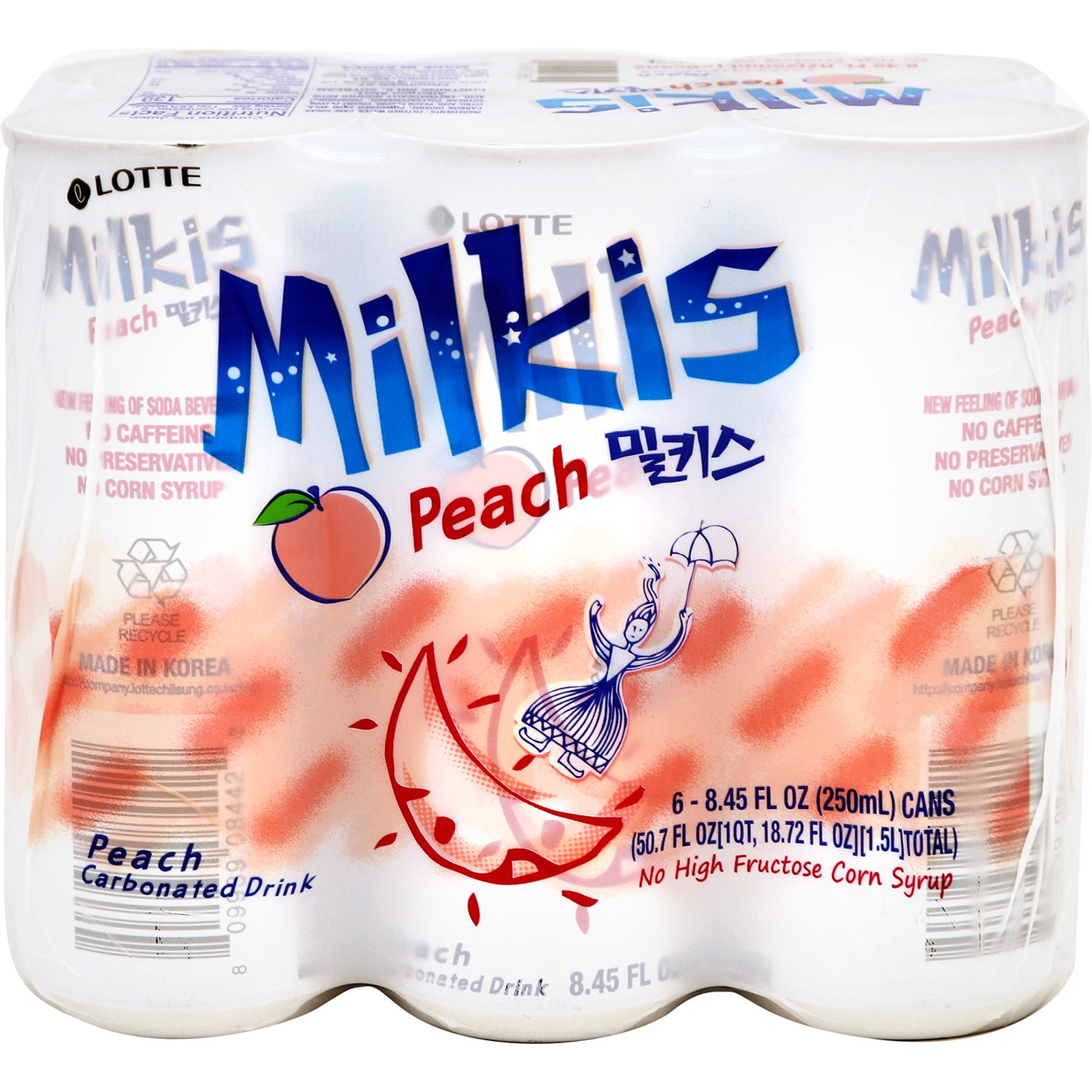 Lotte Milkis Peach Flavor Cream Soda 6 - 8.45 fl oz Cans - Walmart.com