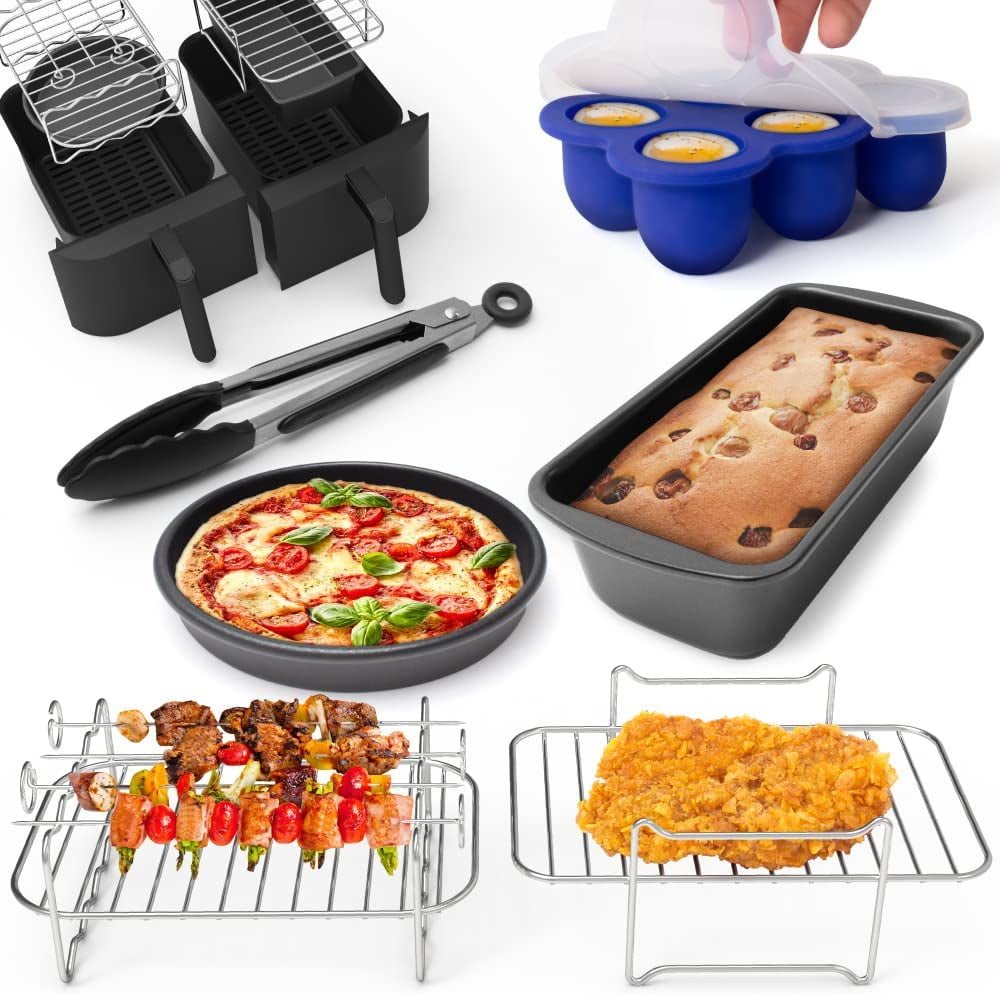 LOTTELI KITCHEN Air Fryer Accessories 6pcs Set for Dual Basket, Nonstick  AirFryer Accessory With Cake Pan, Pizza Pan, Multi-Layer Rack, Skewer Rack