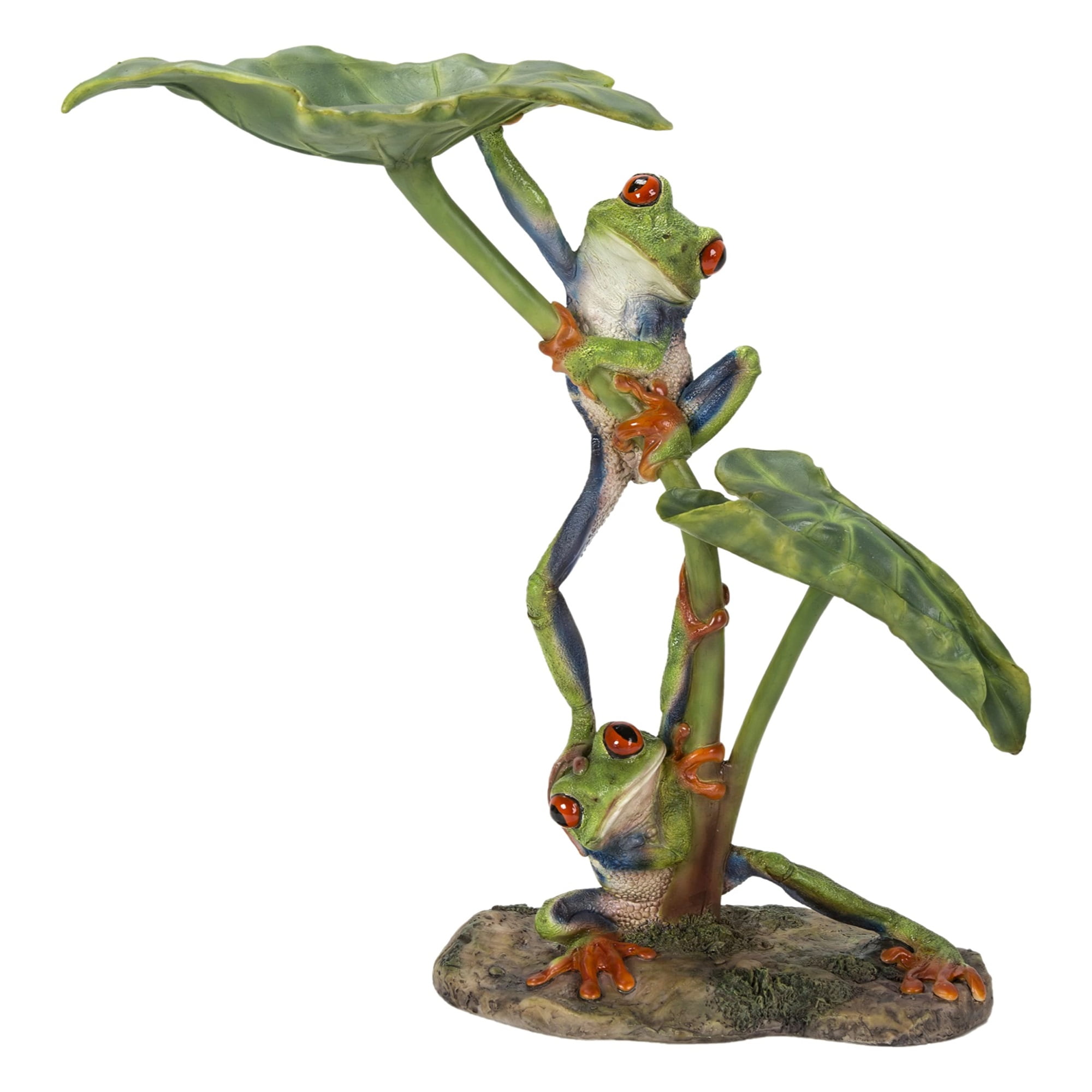 Polyresin Lotus Leaf with Red-Eyed Tree Frog Sculpture