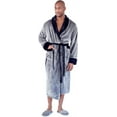 thumbnail image 1 of Lotus Linen Shawl Plush Robe for Men - Long Soft Fleece Bathrobe, Gray Black L/XL, 1 of 6