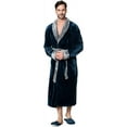 thumbnail image 1 of Lotus Linen Shawl Plush Robe for Men - Long Soft Fleece Bathrobe, Navy Darkgray M/L, 1 of 6