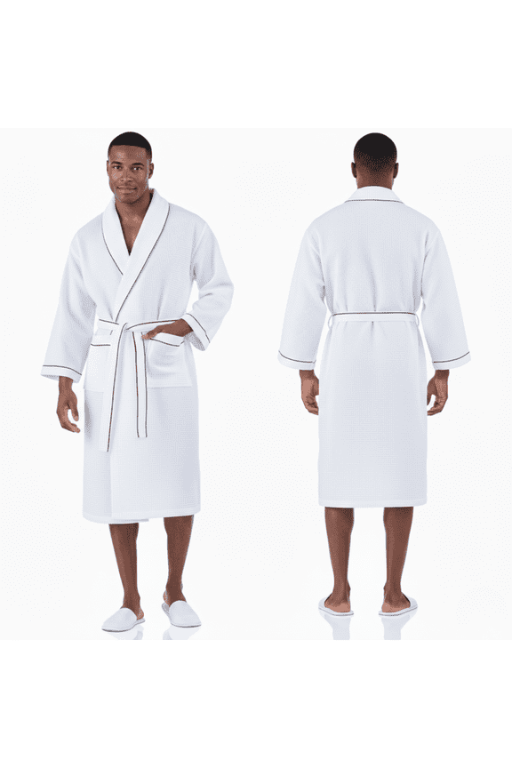 Waffle Piping Robes for Men - Hotel/Spa Luxury Cotton Bathrobes
