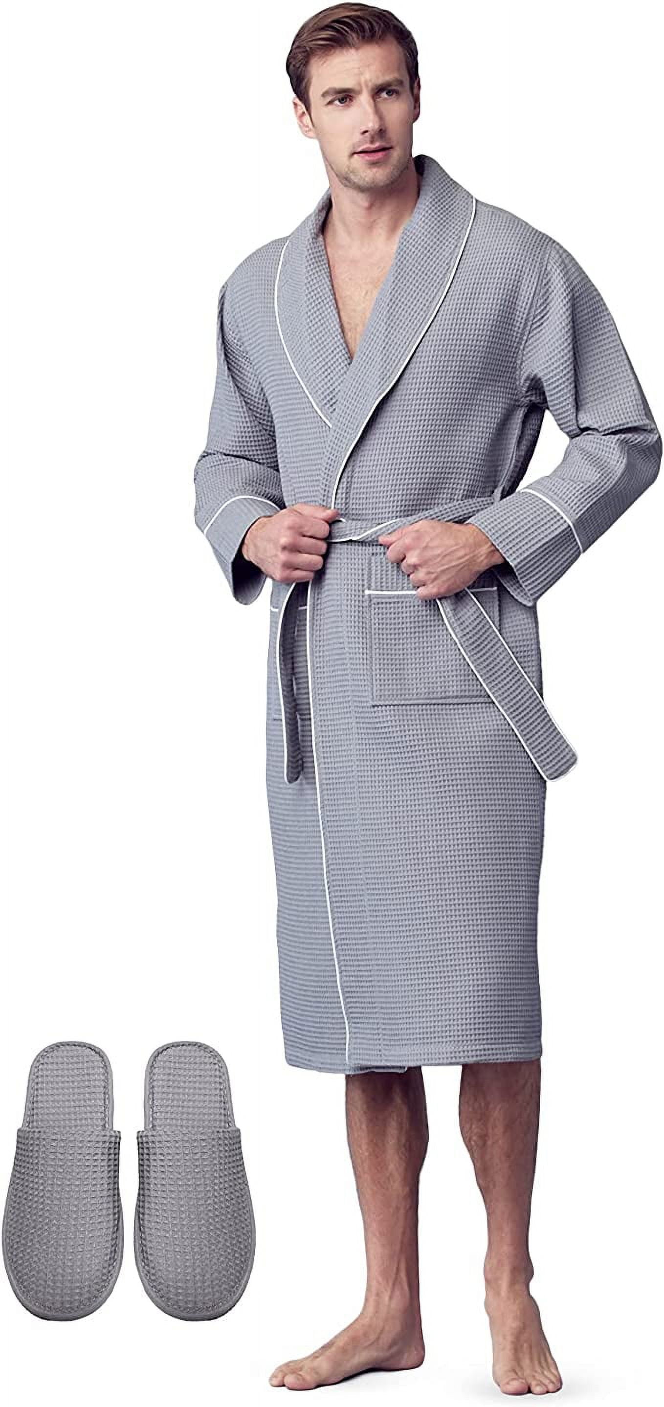 LOTUS LINEN Waffle Piping Robes for Men Hotel/Spa Luxury Cotton