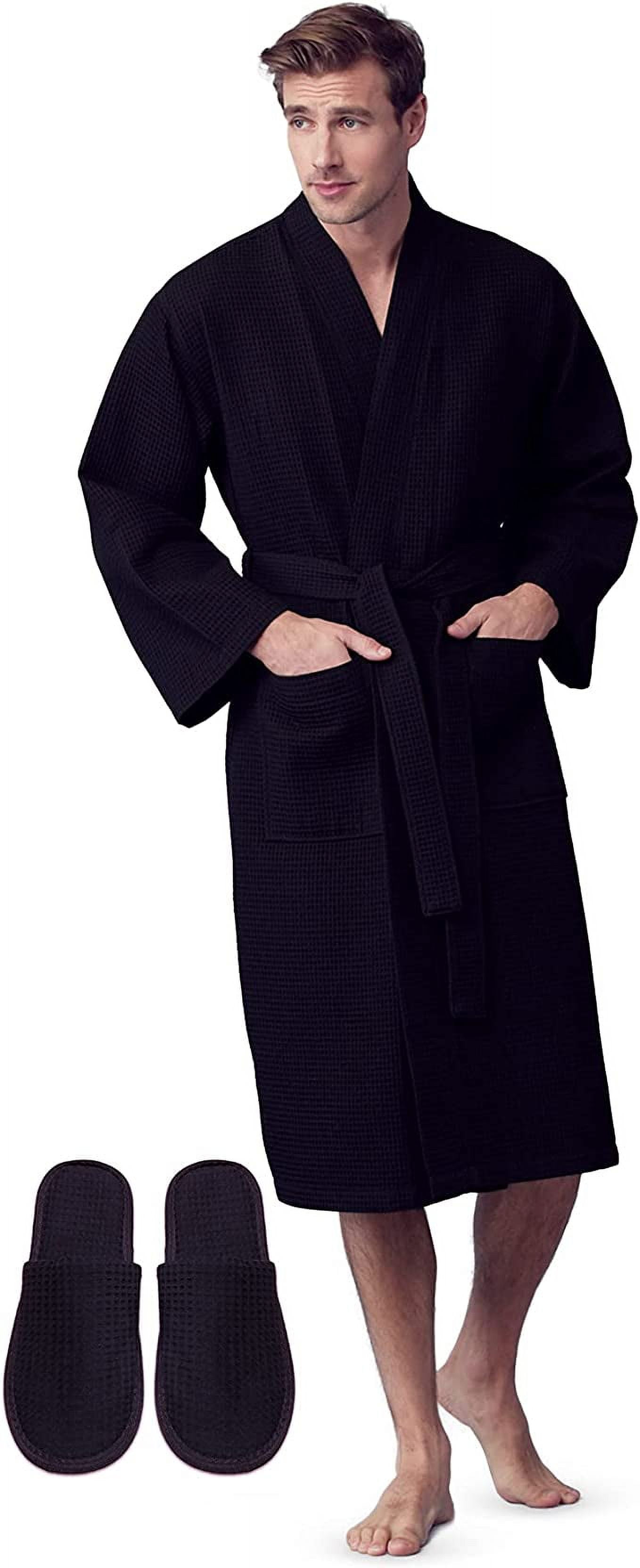 LOTUS LINEN Waffle Robes for Men - Lightweight Cotton Spa Bathrobe ...