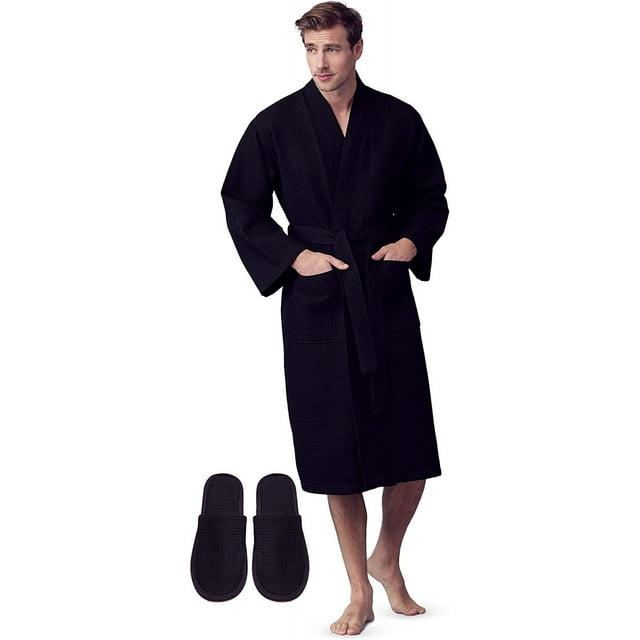 LOTUS LINEN Waffle Robes for Men Lightweight Cotton Spa Bathrobe