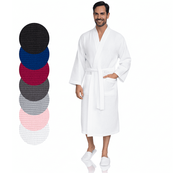 Lotus Linen Lightweight Waffle Robe for Men - Lightweight Cotton Blend Spa Bathrobe, White XXL