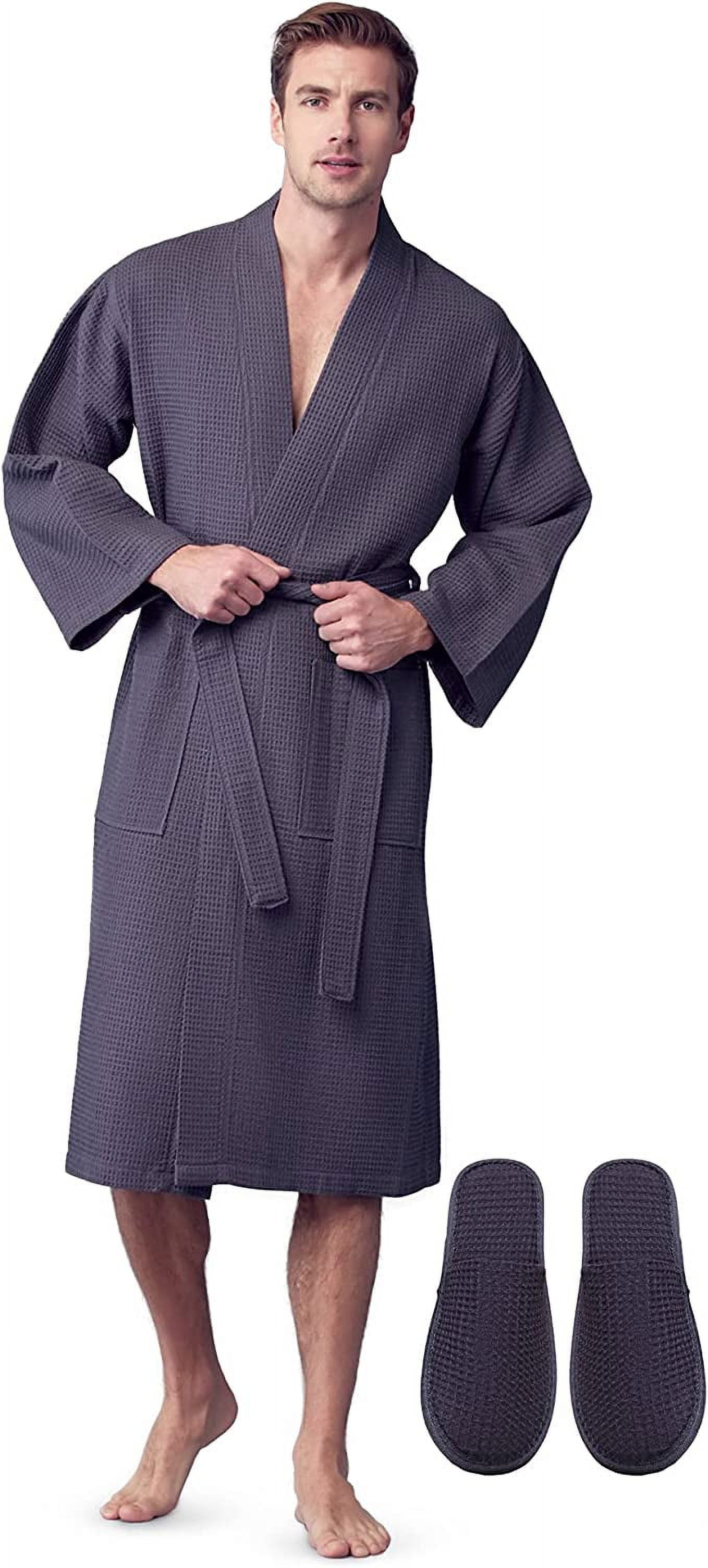 LOTUS LINEN Waffle Robes for Men - Lightweight Cotton Spa Bathrobe ...