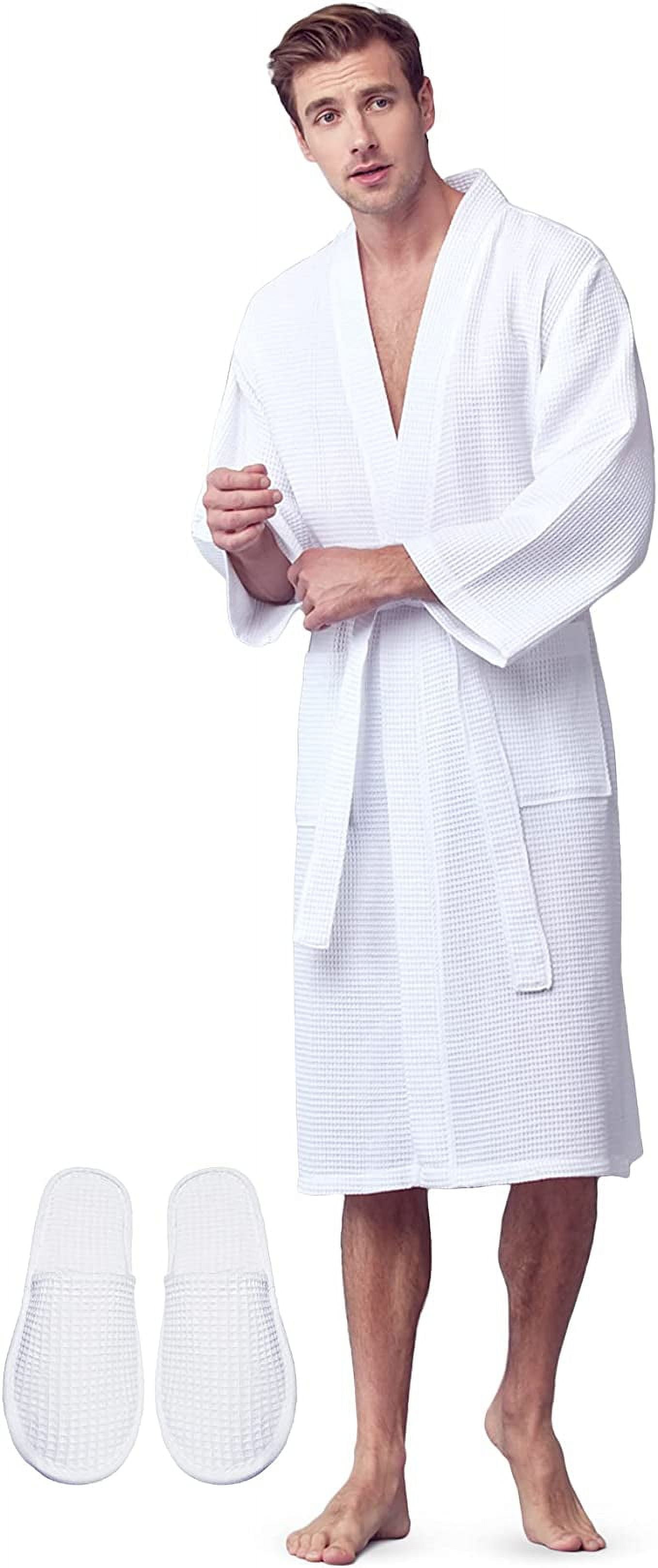 LOTUS LINEN Waffle Robes for Men Lightweight Cotton Spa Bathrobe