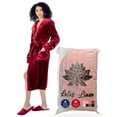 thumbnail image 1 of Lotus Linen Women’s Cozy Plush Hooded Robe - Warm Long Fleece Bathrobe, Wine Red S/M, 1 of 10